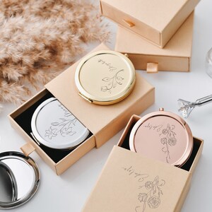 Customizable Bridesmaid Compact Mirror - Personalized Laser Engraved Pocket Mirror, Custom Bridal Party Gift, Wedding Favor