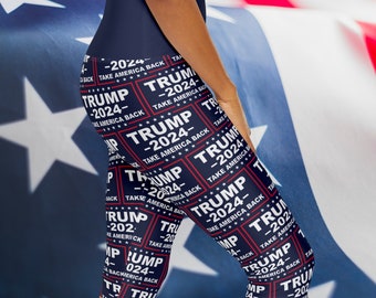 Trump 2024 Take America Back Blue Yoga Triangle Gusset Womens Capri Leggings