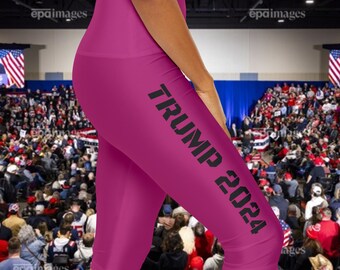 Trump 2024 Pink and Black Womens Yoga Triangle gusset Athletic Capri Leggings