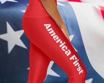 America First Red and White Trump Womens Triangle gusset yoga Capri Leggings
