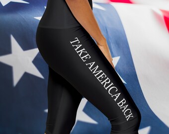 Take America Back Black and white Trump Yoga Triangle gusset Womens Capri Leggings