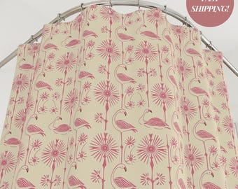 Tenda da doccia con fenicottero, decorazione da bagno tropicale con acquerello, uccello rosa, tenda da bagno in tessuto, casa estiva sulla spiaggia, casa costiera, uccello esotico