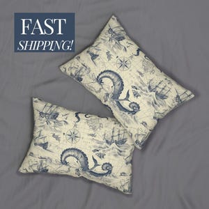 Nautical Toile Pillow Coastal Throw Cushion Maritime Decorative Pillow Case Beach House Accent Cushion Boat Inspired Fisherman Rectangular