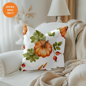 Watercolor Pumpkin Throw Pillow Fall Farmhouse Decor Autumn Accent Pillow Soft Rustic Pillow For Couch or Porch Autumn Pumpkin Decor Pillow