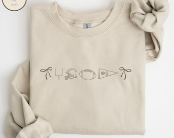 Coquette Football Sweatshirt Bow and Lace Game Day Shirt Fall 2025 Girly Sport Aesthetic Cozy Football Vibe Crewneck Sweatshirt Perfect
