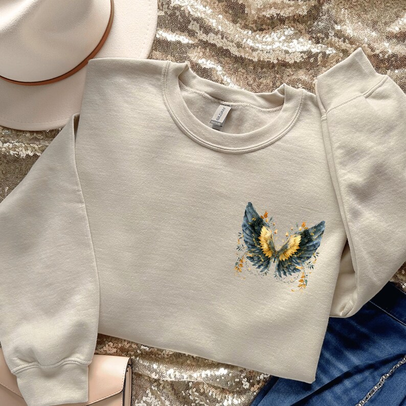 Boho Sweatshirt for Women Hoodies Cozy Clothing Loungewear Comfy Wear Whimsical Cottage core Shirt Angel Wings Design