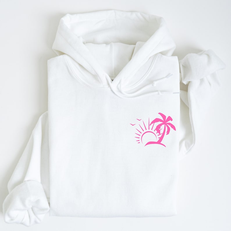 Oversized Beach Hoodie for Girls Coastal Hoodie Summer Beach Sweatshirt Comfy Surf Hoodie Girls Coastal Cowgirl Sweatshirt Vacation Hoodie Ocean Air Clear Mind turtle hoodie | pink tropical palm design
