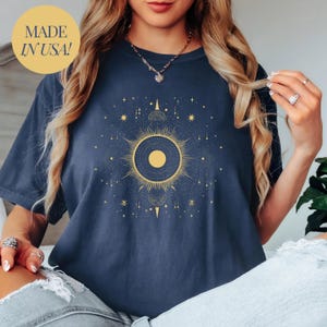 Celestial Shirt Astrology Tee Mystical Moon and Sun Shirt Boho Clothing Celestial Print Tee Feminine Tshirt Weekend Wear Bohemian Gift