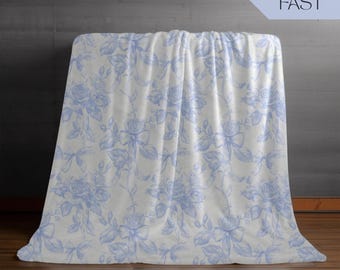 Dusty Periwinkle Fleece Blanket Cozy Soft Throw Blanket Cottagecore Home Decor Boho Blue Blanket Gift for Her Dusty Blue Blanket Plush Throw