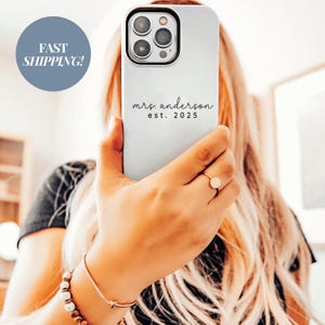 Custodia per telefono sposa personalizzabile per smartphone, ricordo di nozze, nuovo regalo con cognome, iPhone, Samsung, Google Pixel, custodia personalizzata per la data delle nozze della signora