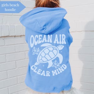 Oversized Beach Hoodie for Girls Coastal Hoodie Summer Beach Sweatshirt Comfy Surf Hoodie Girls Coastal Cowgirl Sweatshirt Vacation Hoodie Ocean Air Clear Mind turtle hoodie | pink tropical palm design