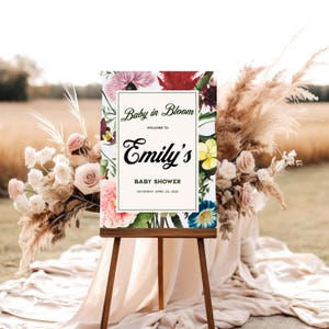 Baby in Bloom Baby Shower Sign Floral Baby Shower Decoration Welcome Sign for Baby Shower Spring Baby Shower Sign Personalized Event Decor