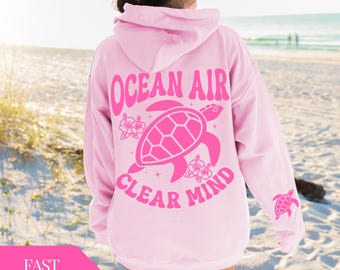 Oversized Hoodie for Women Cozy Sweatshirt Women's Hooded Sweatshirt Comfy Beach Apparel Surfer Girl Style Weekend Wear Casual Palm Tree Top