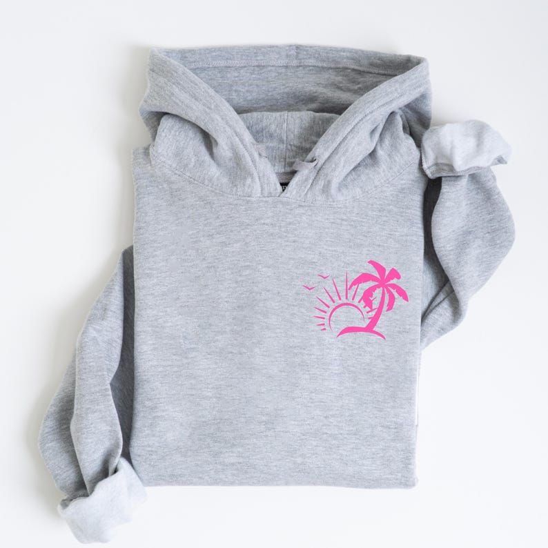 Oversized Beach Hoodie for Girls Coastal Hoodie Summer Beach Sweatshirt Comfy Surf Hoodie Girls Coastal Cowgirl Sweatshirt Vacation Hoodie Ocean Air Clear Mind turtle hoodie | pink tropical palm design