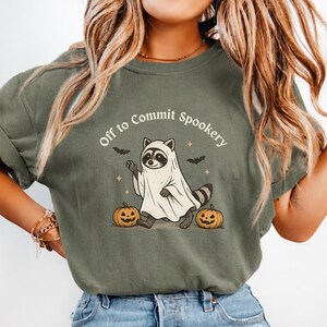 Rolig Halloween-tröja Tvättbjörn Halloween-tröja Spöktvättbjörn Halloween-tröja Rolig tvättbjörnströja Söt läskig säsongströja Höstgrafiktröja