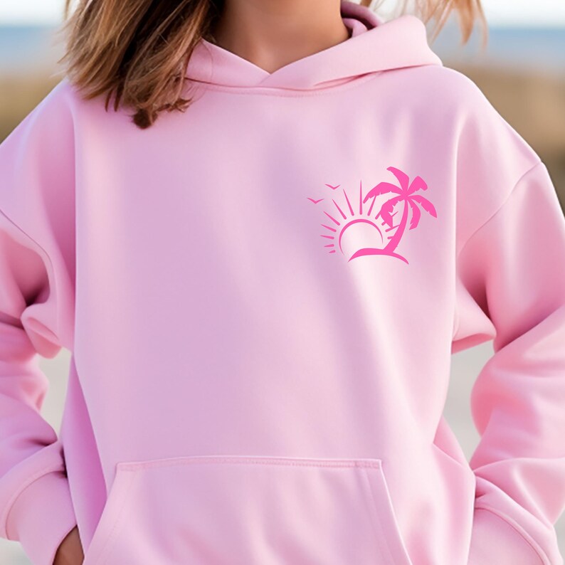 Oversized Beach Hoodie for Girls Coastal Hoodie Summer Beach Sweatshirt Comfy Surf Hoodie Girls Coastal Cowgirl Sweatshirt Vacation Hoodie Ocean Air Clear Mind turtle hoodie | pink tropical palm design