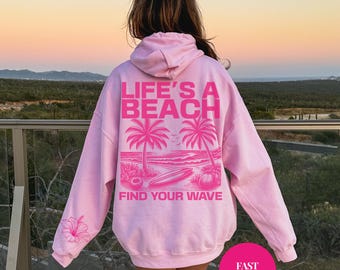 Oversized Beach Hoodie for Women Sweatshirt Vacation Hooded Top Weekend Wear Shirt Lounge Pullover Summer Sweater Cozy Hoodie Surfer Girl