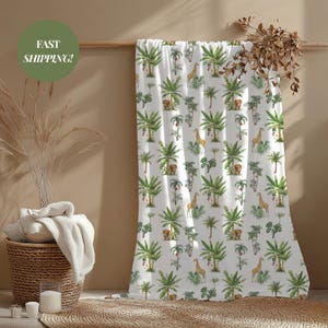 Jungle Safari Animal Fleece Blanket Watercolor Safari Baby Blanket Jungle Nursery Throw Soft Blanket for Boy or Girl Gender Neutral Blanket