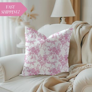 Pink Toile Pillow Home Decor Throw Pillow Accent Pillow Gift for Her Pink Decor Toile Antique Inspired Pillow Soft Cushion Living Room