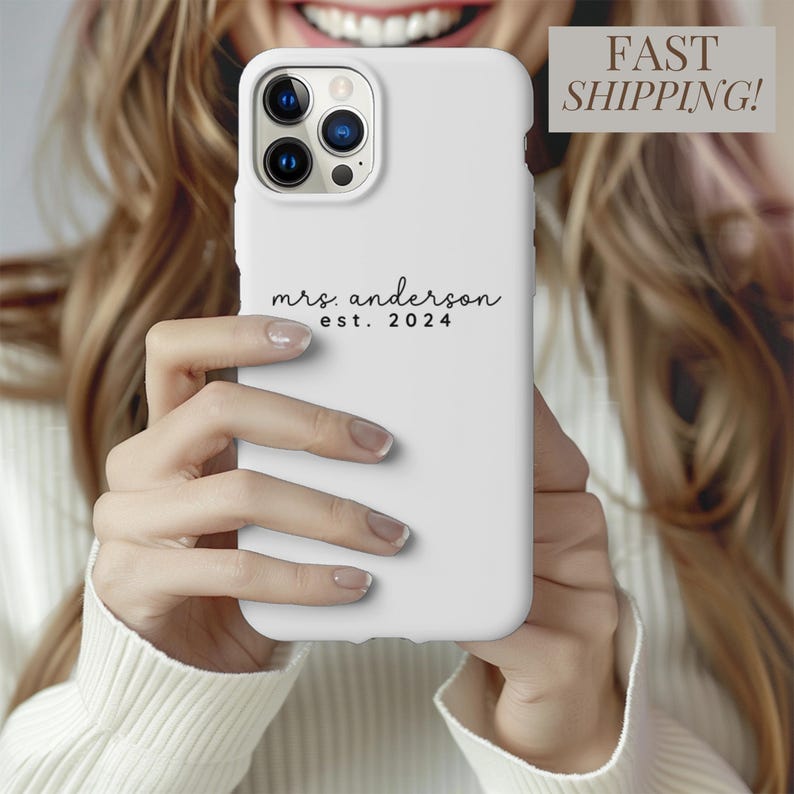 Minimalist Bride Accessory Wedding Year Memento Colorful Mrs Phone Case Protective Wedding Phone Cover Personalized Anniversary Gift Custom Wedding Gift Bride Phone Accessory