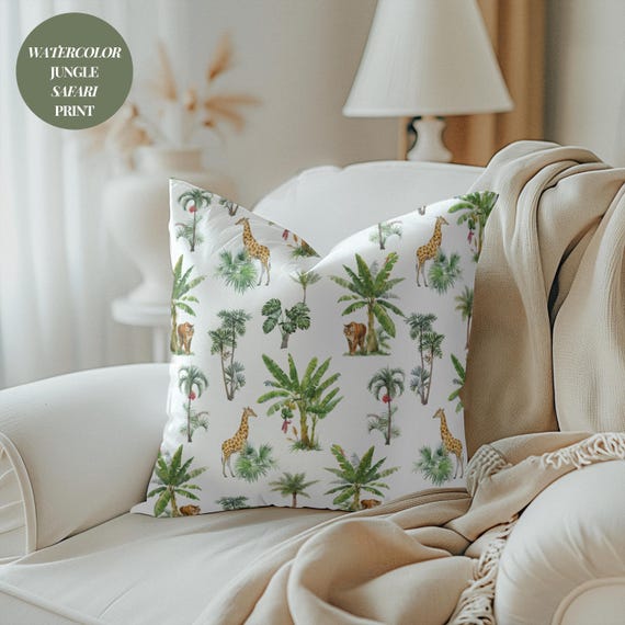 Watercolor Jungle Safari Pillow Boho Safari Nursery Decor Safari