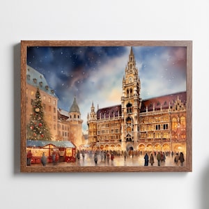 Munich Marienplatz Christmas Market Print, Deutsche Weihnachtsmarkt, Christkindlmarkt Print, German Christmas Market