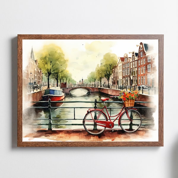 Amsterdam Watercolor Print, Europe Art Print, Travel Print, Travel Poster, Housewarming Gift