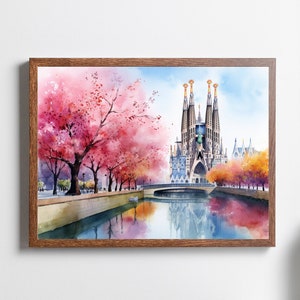 Barcelona Watercolor Print, Sagrada Família Print, Spain Travel Print, Europe Travel Print, Wall Art, Wall Decor, Housewarming Gift
