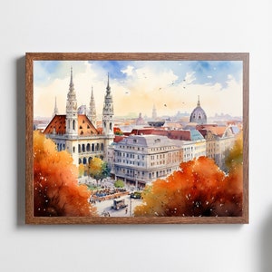 Vienna Watercolor Print, Vienna in Autumn, Wien Print, Austria Print, Europe Travel, Wall Art, Housewarming Gift, Home Decor, Wall Print