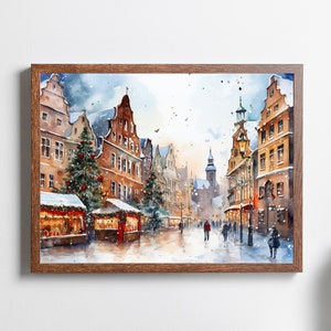 German Christmas Market Print, Deutscher Weihnachtsmarkt Print, Christkindlmarkt Print, Germany Watercolor Print, Europe Christmas Market