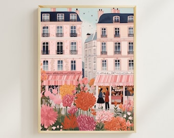 Paris Flower Market Art Print, Vintage Travel Poster