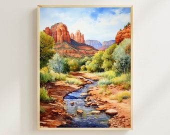 Aquarelprint van het Sedona Red Rock-landschap, kunst uit Arizona.