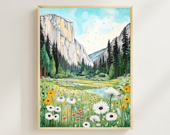 Kunstprint van Yosemite National Park, muurdecoratie van El Capitan, giclée landschapsprint, reisposter