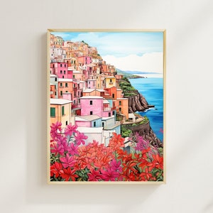 Cinque Terre Watercolor Print, Italian Coastal Print, Colorful Houses, Wall Art, Wall Decor, Housewarming Gift