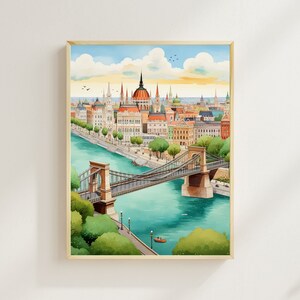 Budapest Hungary Art Print, Chain Bridge, Budapest Parliament Print, Europe Travel Print, Housewarming Gift, Wall Decor, Wall Art