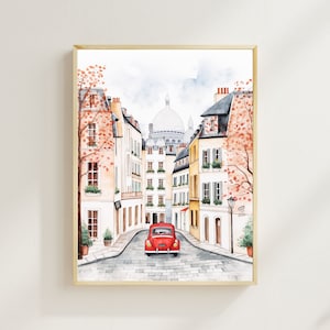 Montmartre Paris Watercolor Print, Basilica of the Sacre Coeur, Montmartre cozy street, Paris Art Print, Travel Poster, Europe Print