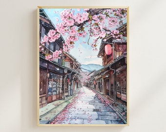 Kanazawa Cherry Blossom Watercolor Print, Japan, Art Print, Travel Poster, Housewarming Gift, Home Decor, Spring Decor, Japanese Culture