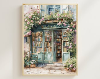French Bookshop Print, Vintage Bookshop Art Print, Wall Art, Wall Decor, Housewarming Gift
