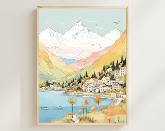 Queenstown New Zealand Art Print, Travel Print, Wall Art, Housewarming Gift