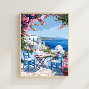 Greek Coffee Watercolor Print, Greek Coffee in Santorini Print, Greece Artwork, Europe Travel Print, Wall Art, Wall Decor, Housewarming Gift
