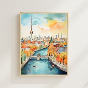 Berlin Skyline Art Print, Spree River Print, Fernsehturm Print, Europe Travel Print, Housewarming Gift