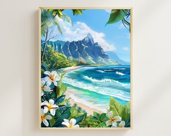 Impresión costera de Kauai, Impresión de acuarela de Hawái, Obras de arte de Hawái, Impresión de viajes, Arte de pared, Decoración de pared, Arte de pared, Regalo de inauguración de la casa, Ideas de primavera