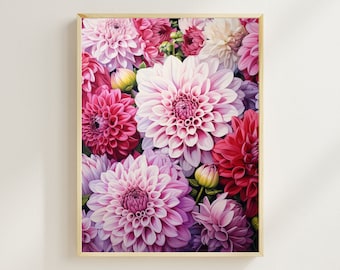 Impresión de arte de Dahlia, impresión de ramo de Dahlia, regalo del Día de la Madre, regalo de bienvenida, decoración de la pared