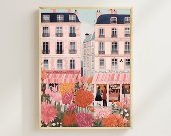 Parisian Flower Market, Paris Vintage Art Print, Europe Travel print, Wall Art, Wall Decor, Housewarming Gift