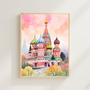Moscow Saint Basil&#39;s Cathedral Art Print, Red Square Print, Russia Travel Poster, Housewarming Gift, Wall Art