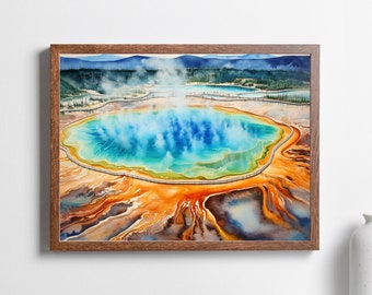 Grote prismatische lente aquarel kunstprint, Yellowstone National Park