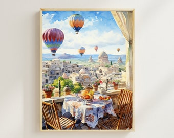 Cappadocia Watercolor Print, Turkey Art Print, Hot Air Balloon Print, Travel Print, Travel Poster, Europe Print, Housewarming Gift