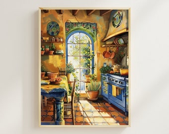 Cocina tradicional mexicana, impresión de acuarela, arte mural de México, decoración de cocina, mesoamericano, regalo de inauguración de la casa