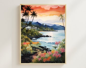 La impresión de la isla grande, impresión de arte de Hawaii, impresión de la playa de Hawaii, decoración de la pared, impresión de viaje, regalo de bienvenida