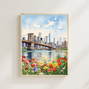 Brooklyn Bridge Watercolor Print, New York Skyline, Manhattan Cityscape, Vibrant Queens, Wall Art, Wall Decor, Housewarming Gift
